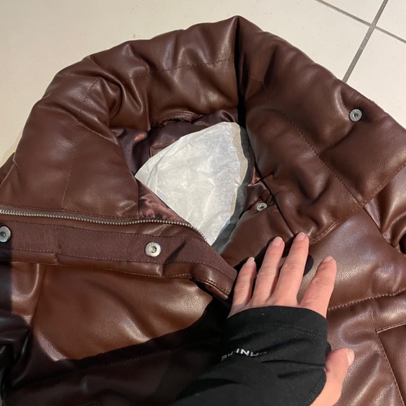 Dark Brown Abercrombie Vegan Leather Jacket Women - Picture 3 of 7